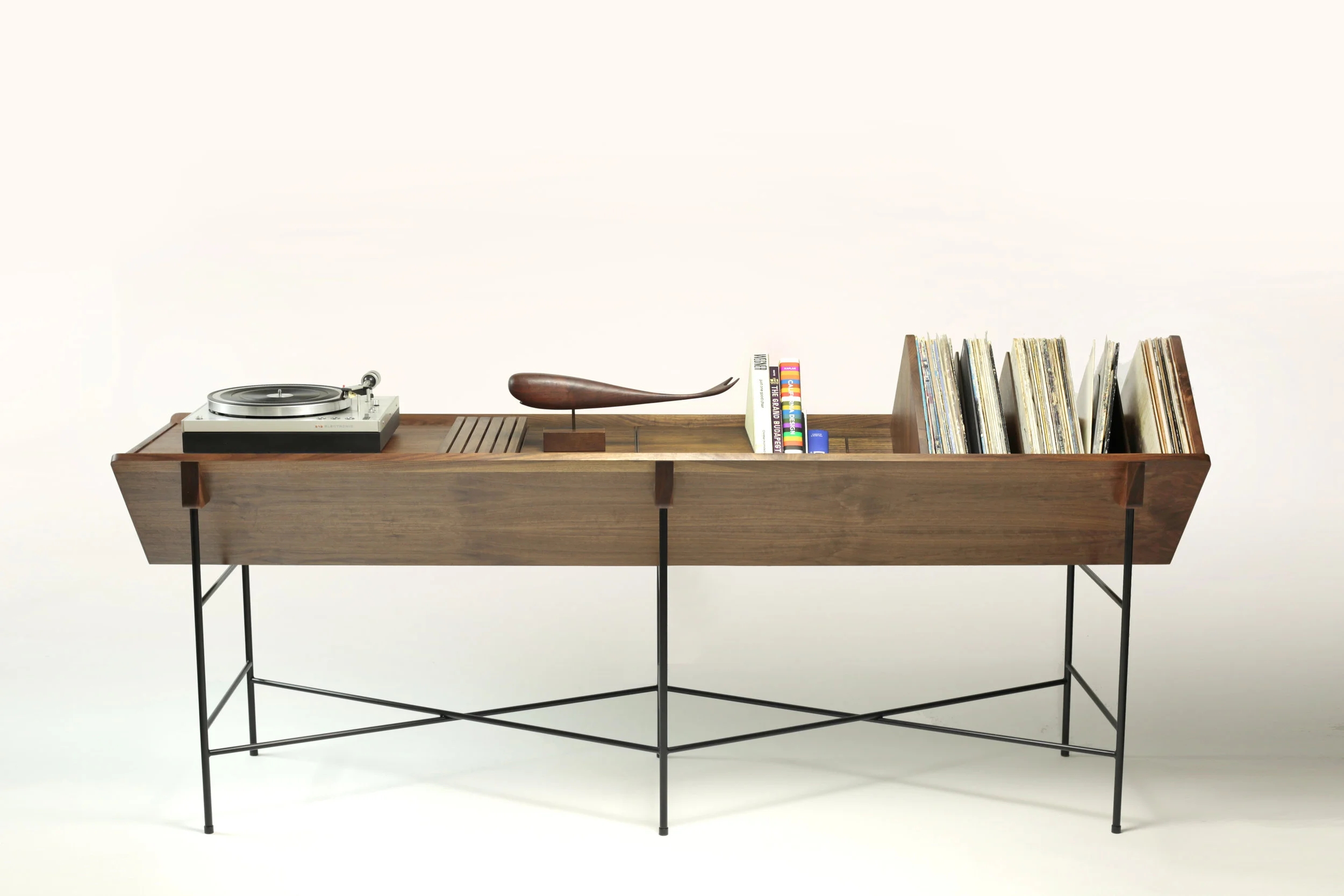 Record Credenza with Trough Basin for Modern Vinyl Storage Credenza