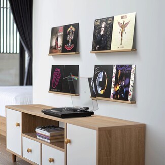 Record Display Shelf with Slim Ledge and Floating Record Shelves