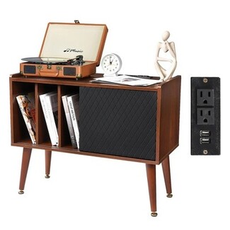 Record Player Stand Built In Charging Diagonal Slats