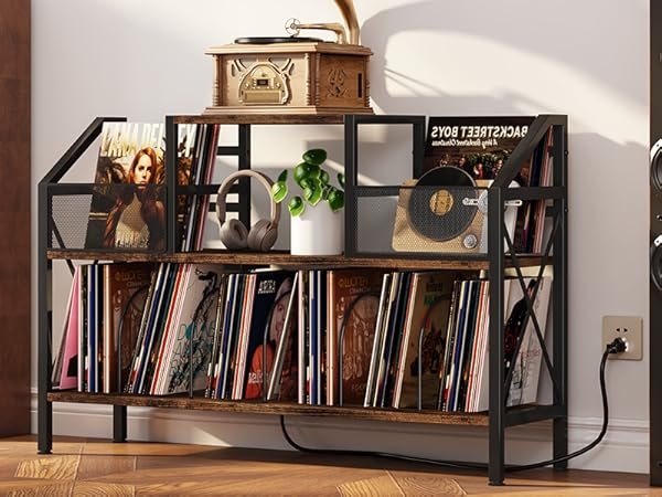Record Player Stand: Mesh Industrial Record Storage Stand