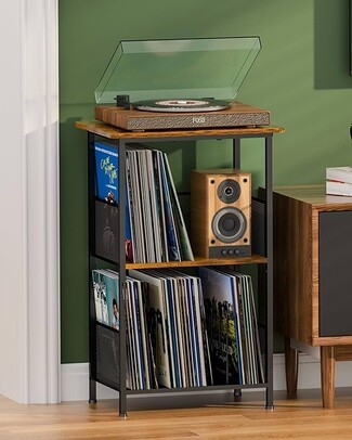 Record Player Stand Mesh Side Panels Industrial LP Rack