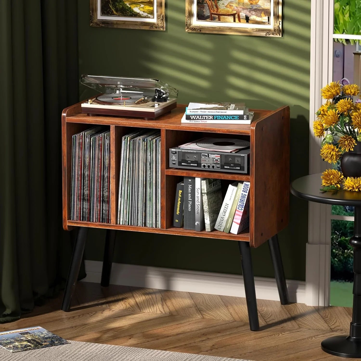 Record Player Stand Rounded Edges Splayed Legs Table