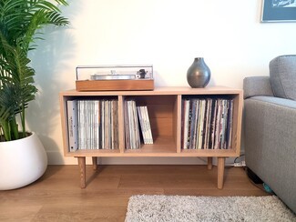 Record Player Stand Solid Oak Three Cubby Storage Stand
