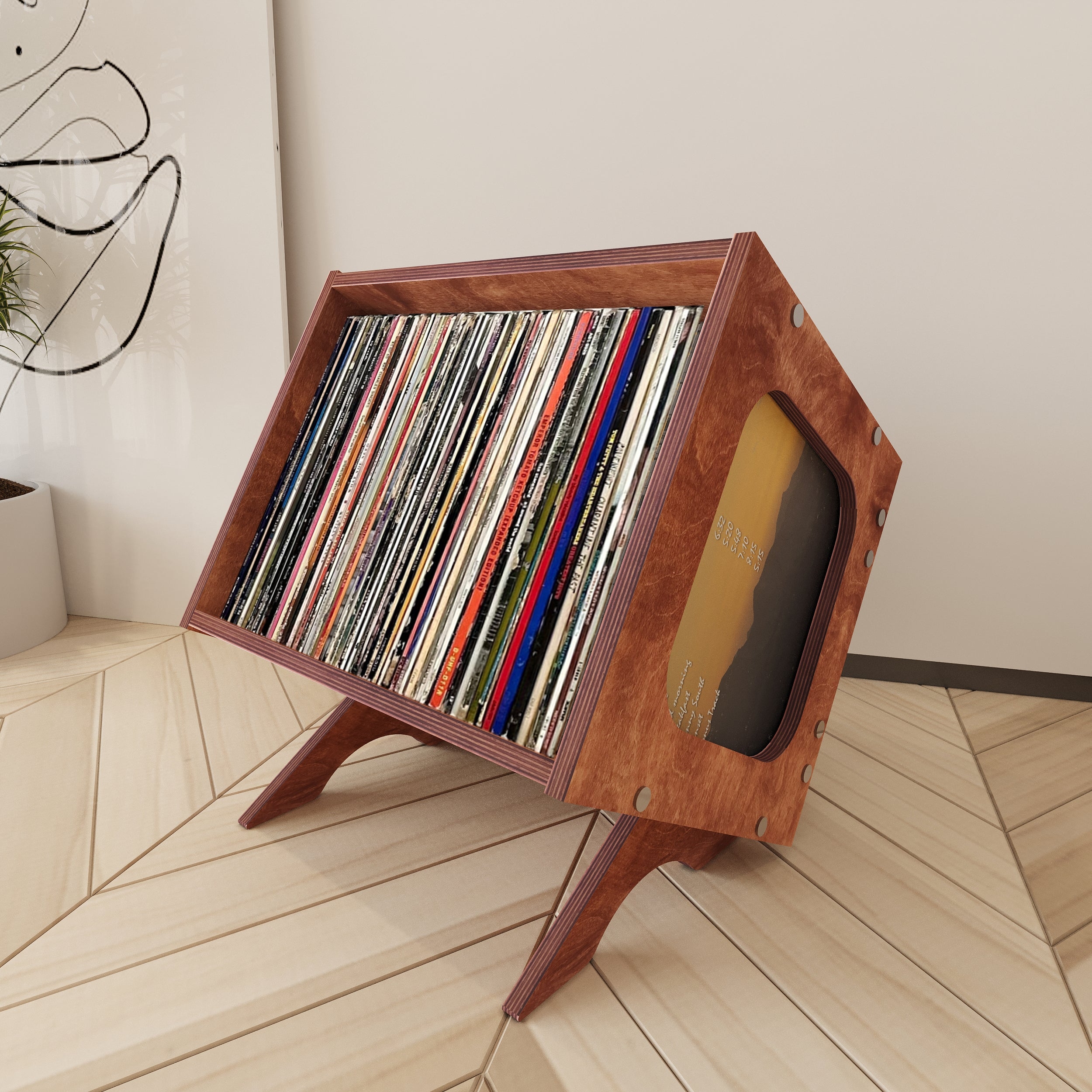 Record Storage Bin: Side Window Angled Vinyl Record Holder
