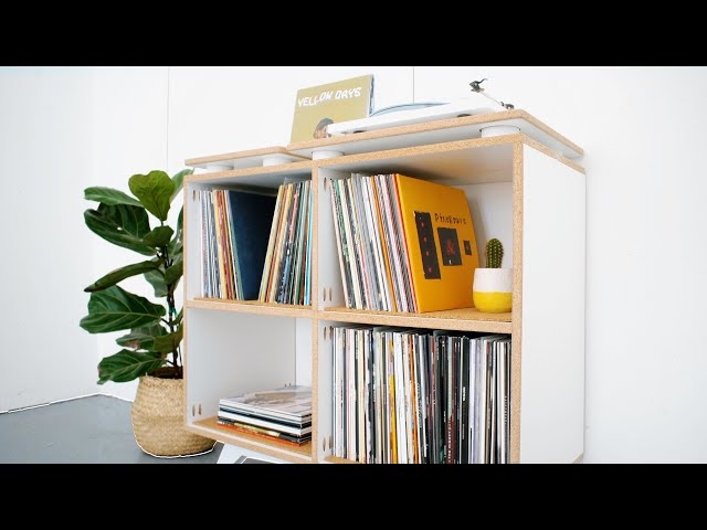 Record Storage Cabinet: Exposed Edge Plywood Record Shelf