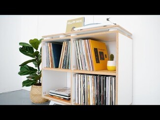 Record Storage Cabinet: Exposed Edge Plywood Record Shelf