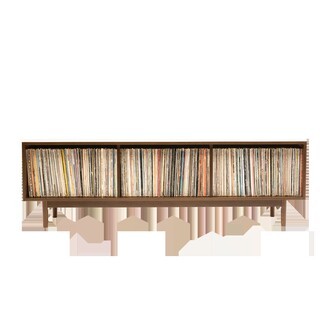 Record Storage Cabinet: Walnut Record Storage Console Stand