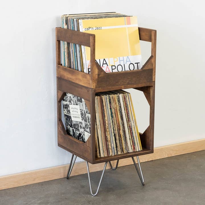 Record Storage Stand: Geometric Hairpin Leg Record Stand