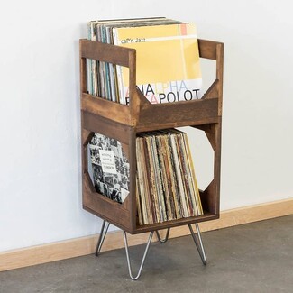 Record Storage Stand: Geometric Hairpin Leg Record Stand