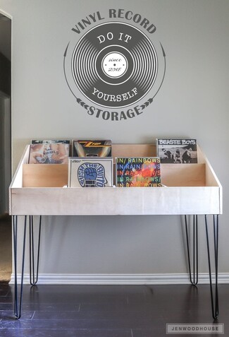 Record Storage: Tiered Light Wood Hairpin Leg Storage