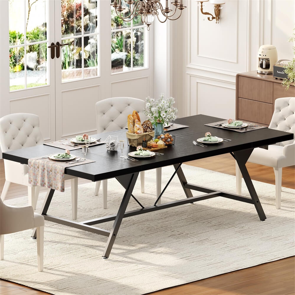 Rectangular Dining Table: Black Grain X-Frame Base