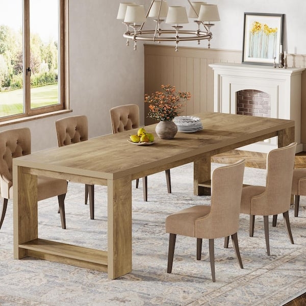 Rectangular Dining Table: Farmhouse Trestle with Storage Shelf