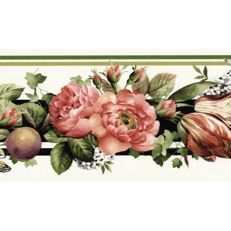 Red Cabbage Rose Wallpaper Border for a Kitchen Wallpaper Border