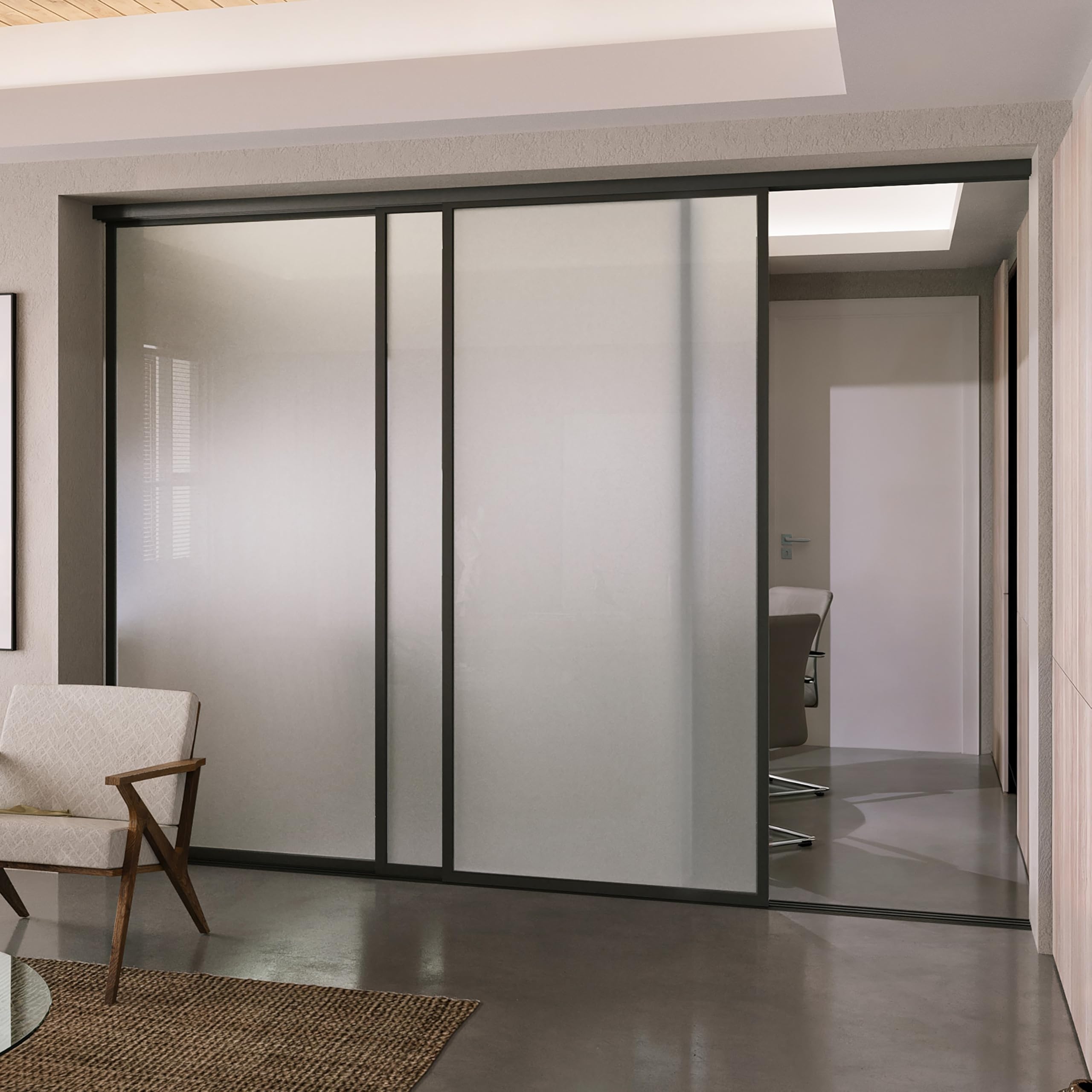 Room Divider: Frosted Sliding Panels Office Separator