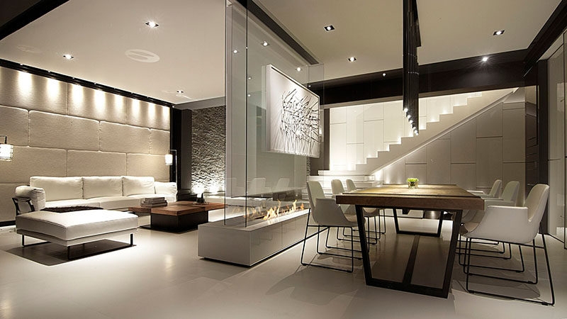 Room Divider: Luxury Glass Fireplace Wall Floating Art