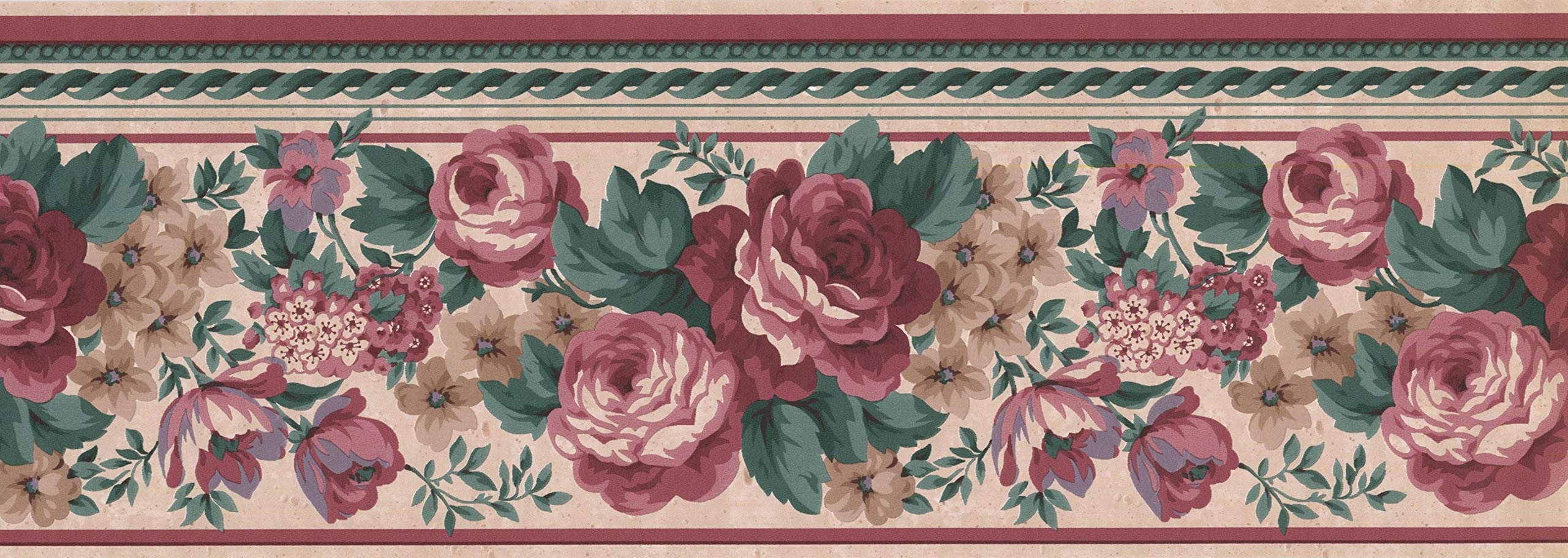 Rope Detail Wallpaper Border: Burgundy Floral Wall Trim Accent