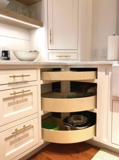 Rotating Corner Cabinet | Gold Hardware | Three Tier Storage Unit