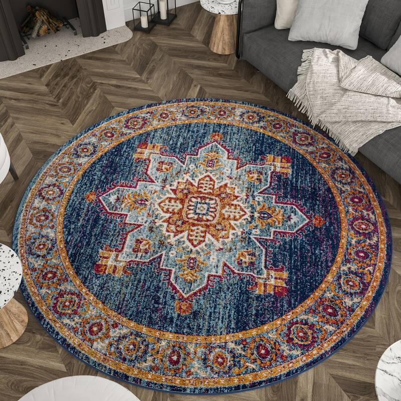Round Area Rug Distressed Round Medallion Rug Yellow