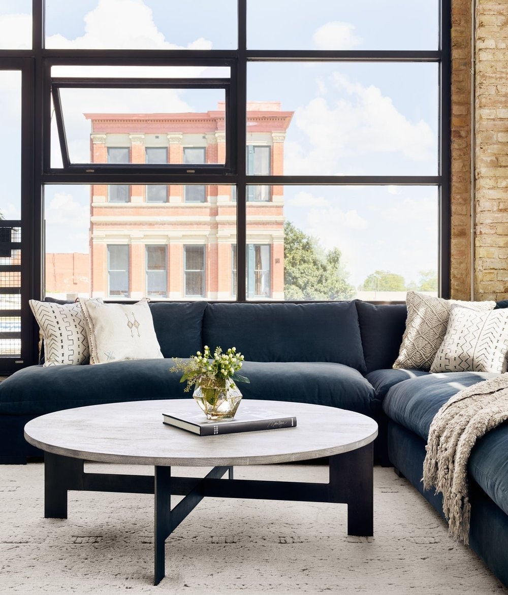 Round Coffee Table Stone Top Industrial Round Table