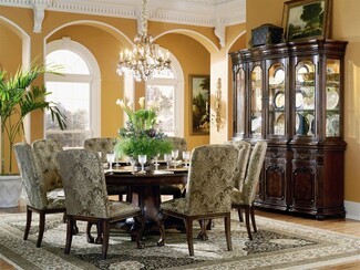 Round Dining Set Damask Upholstery and China Hutch