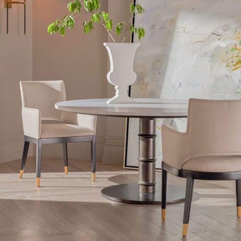 Round Dining Set: Gold Ferrules Pedestal Furniture