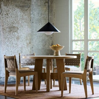 Round Dining Table Chunky Angled Legs Wood Furniture