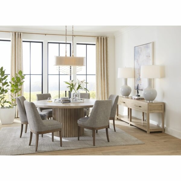 Round Dining Table Fluted Pedestal with Light Wood