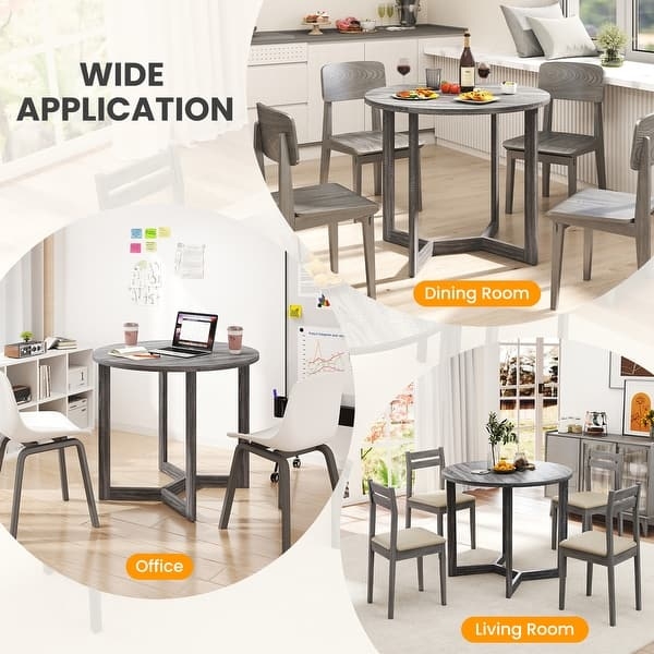 Round Dining Table: Grey Wood Wing Shaped Pedestal Table