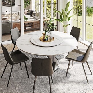 Round Dining Table Lazy Susan with Helical Pedestal