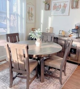 Round Dining Table Nailhead Trim and Weathered Finish