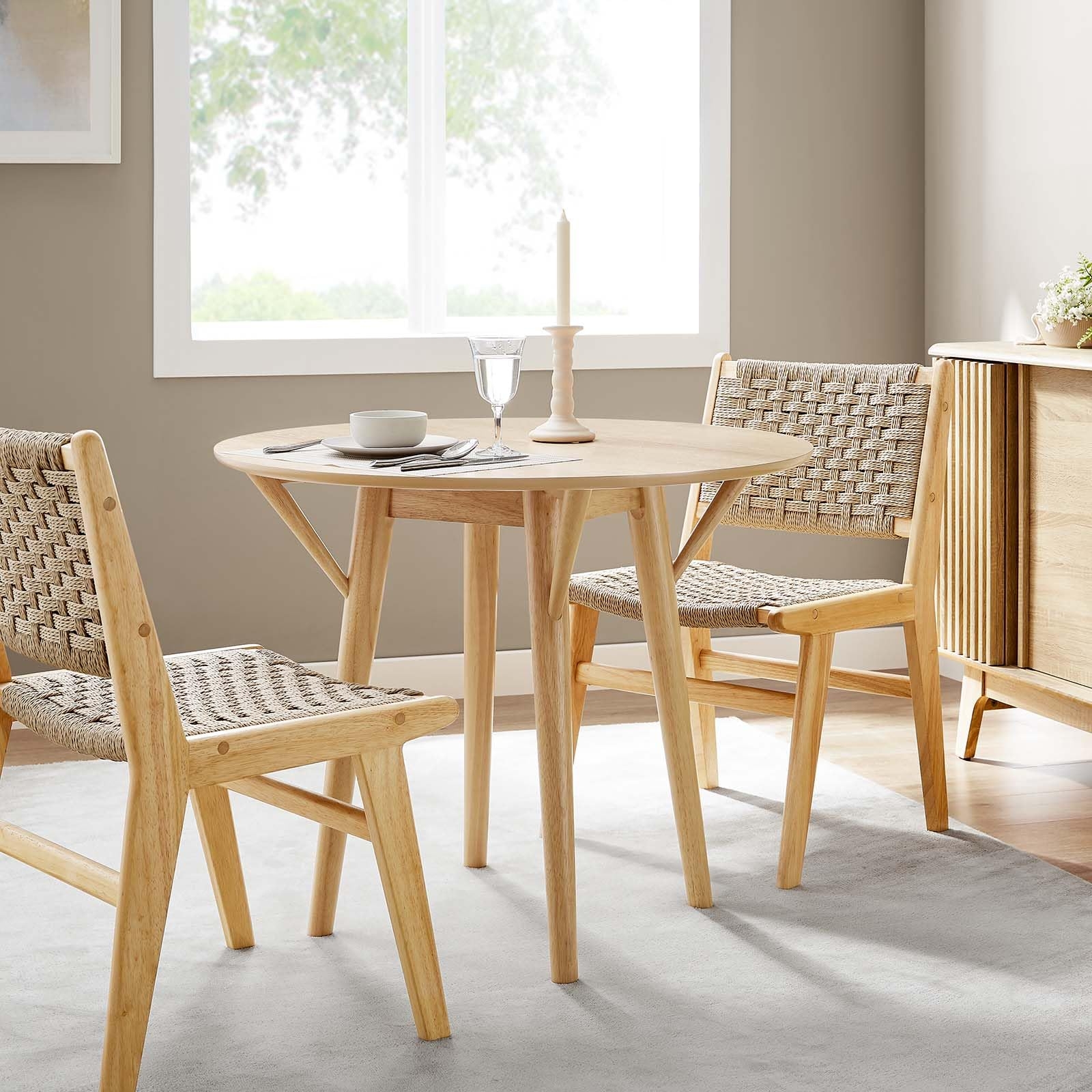 Round Dining Table: Oak Scandi Nook with Woven Texture