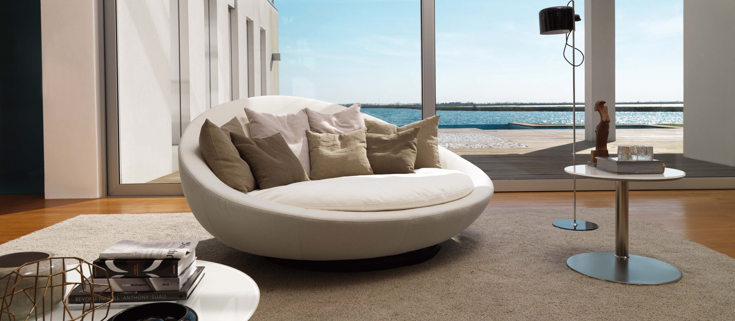 Round Loveseat with Circular Silhouette and Deep Cushioning