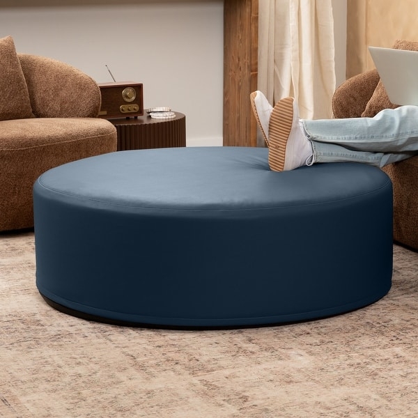Round Ottoman Oxford Blue: Large 44 Inch Ottoman Table in Navy