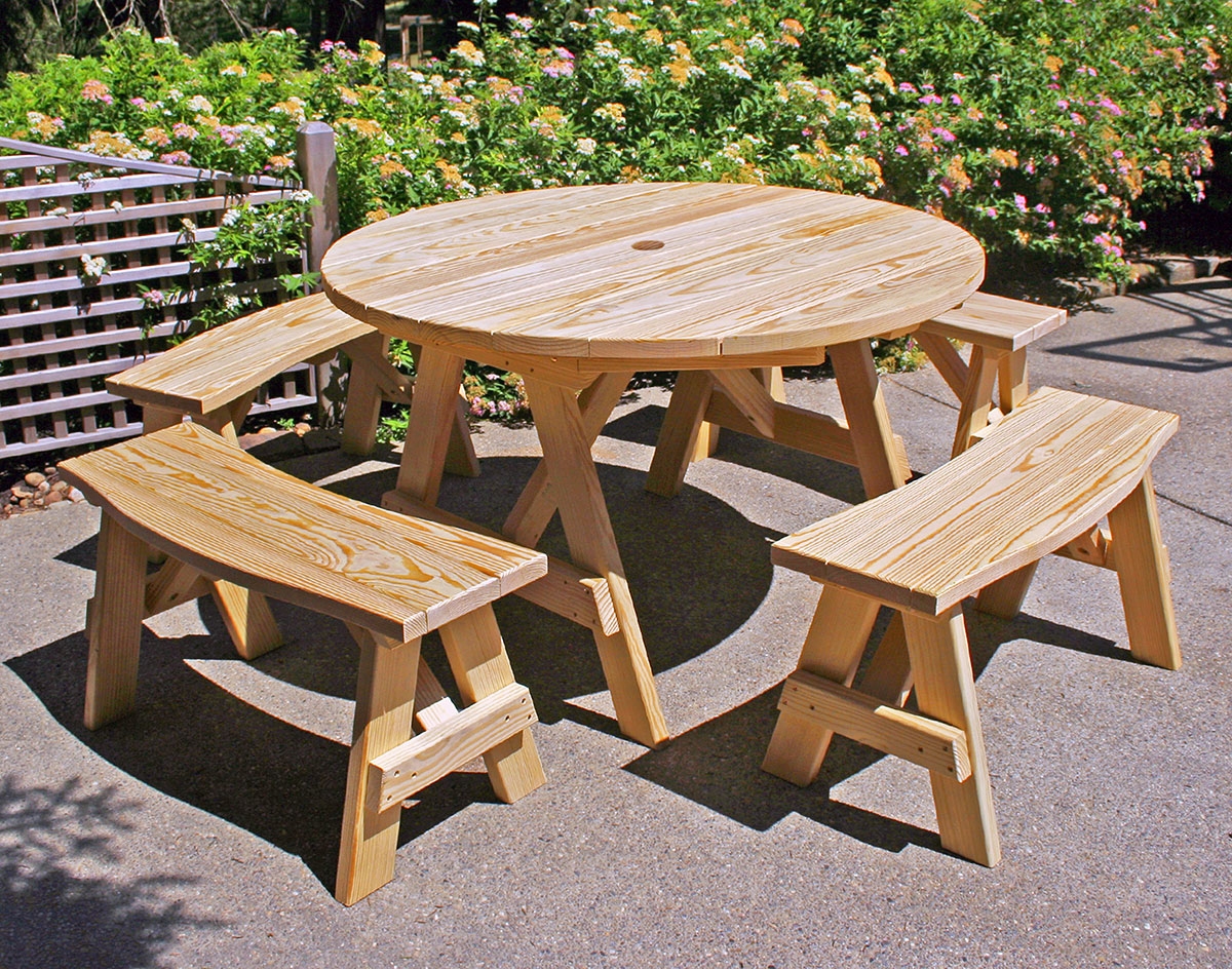 Round Picnic Table Slatted Circular Top and Umbrella Hole
