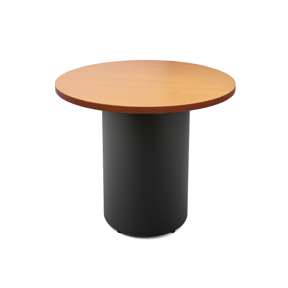 Round Table Wood Grain Top Matte Black Pedestal Meeting Table