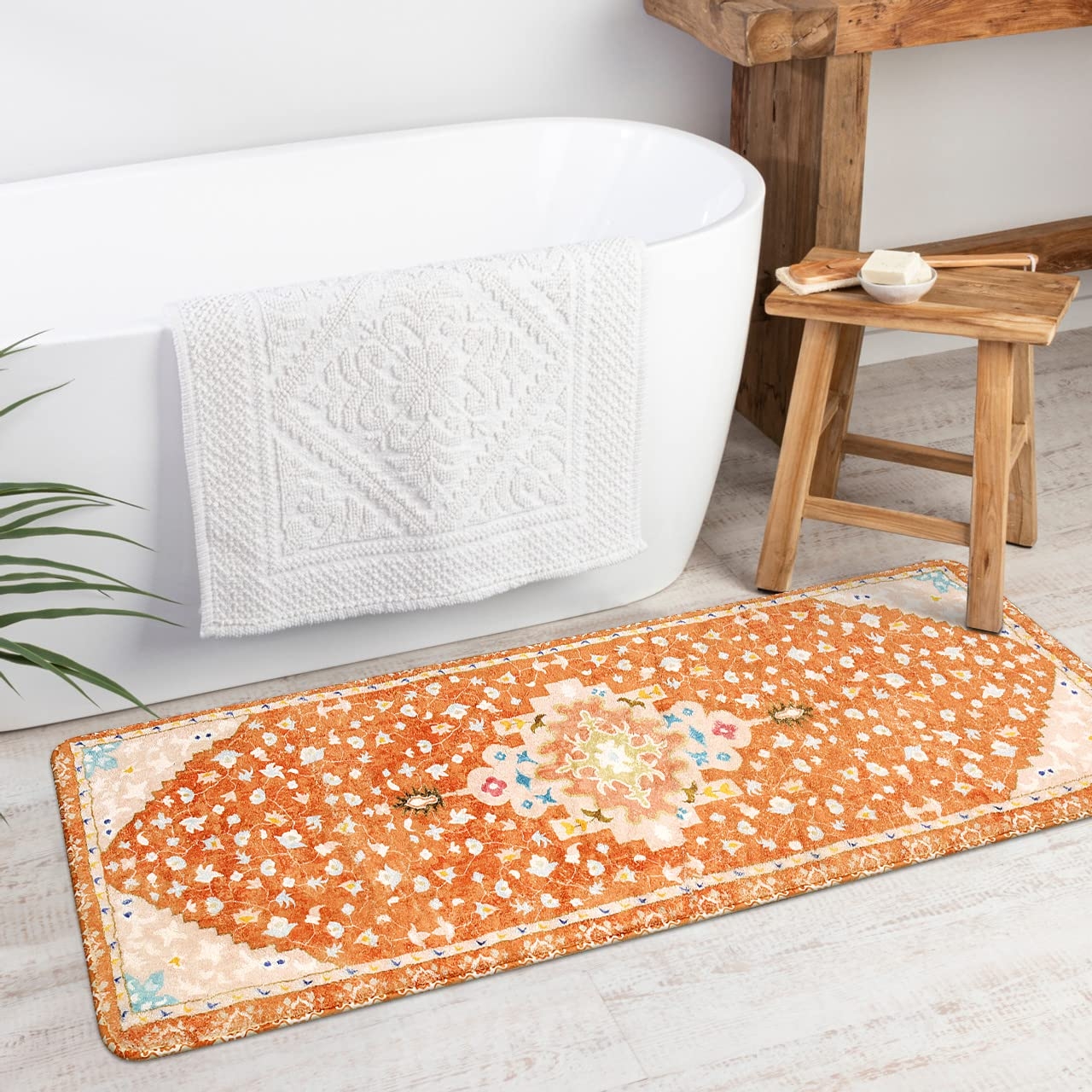 Runner Rug Burnt Orange Base Oriental Medallion Mat