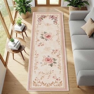 Runner Rug French Country Runner Rug Vintage Rose Motif