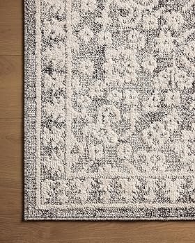 Runner Rug High-Low Pile Distressed Charcoal Ivory Rug