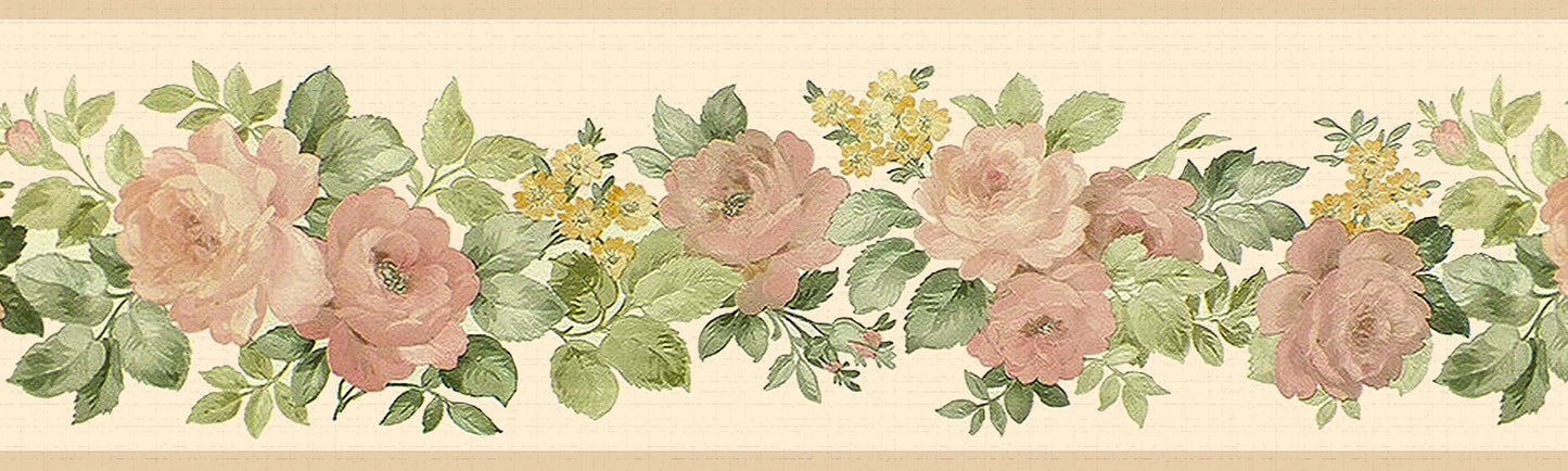 Sage Foliage Wallpaper Border; Sage Green Floral Trim Accents