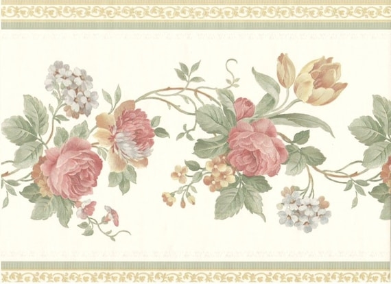 Satin Finish Wallpaper Border; Traditional Floral Wallpaper Border