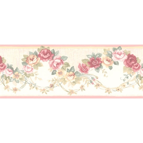 Scalloped Garland Wallpaper Border featuring Pink Rose Garland Border