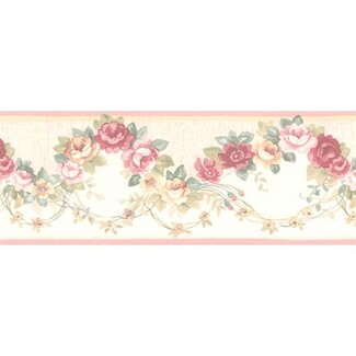 Scalloped Garland Wallpaper Border featuring Pink Rose Garland Border