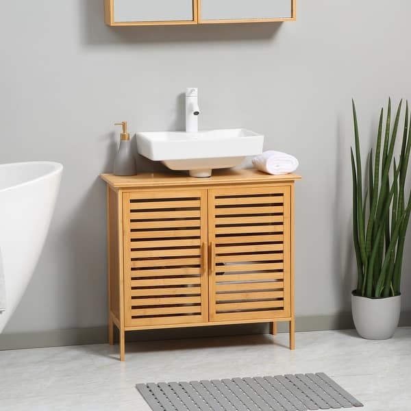 Scandi Bathroom Vanity with Bamboo Slatted Doors