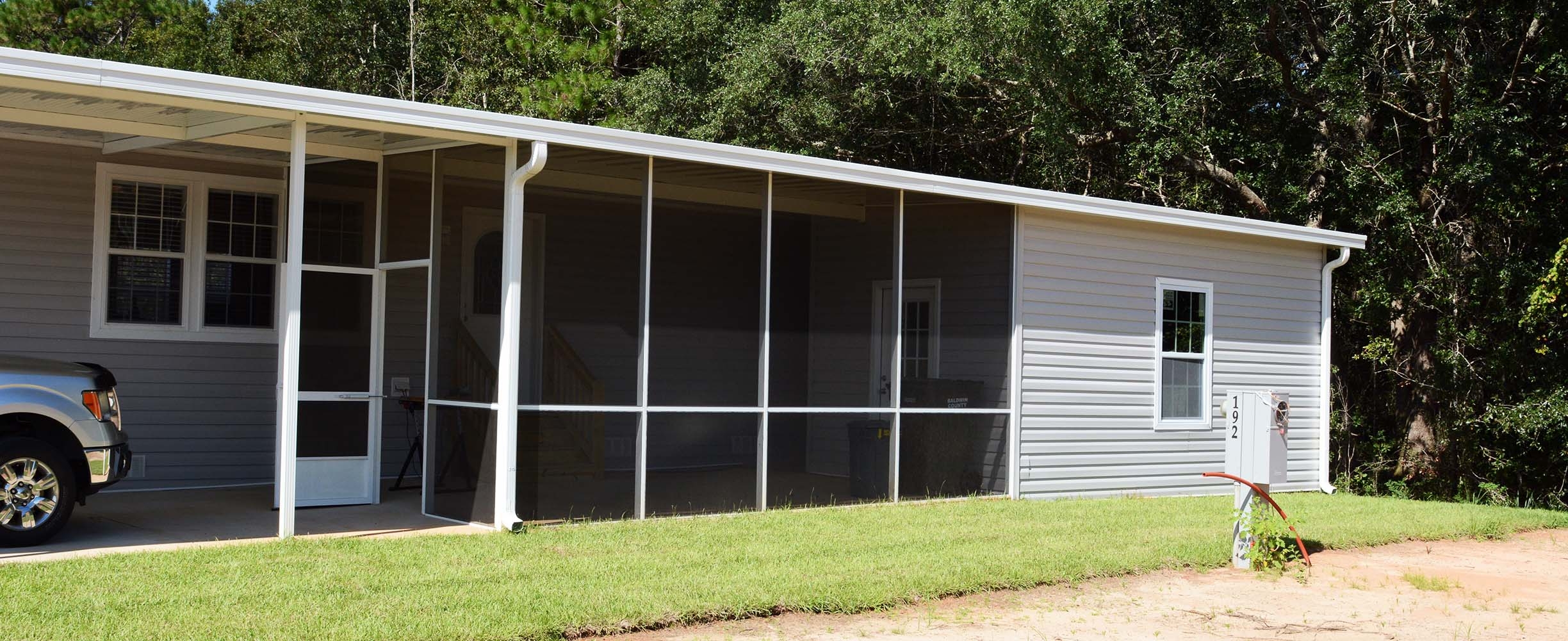 Screen Room Carport Extension Grey Siding Screen Room