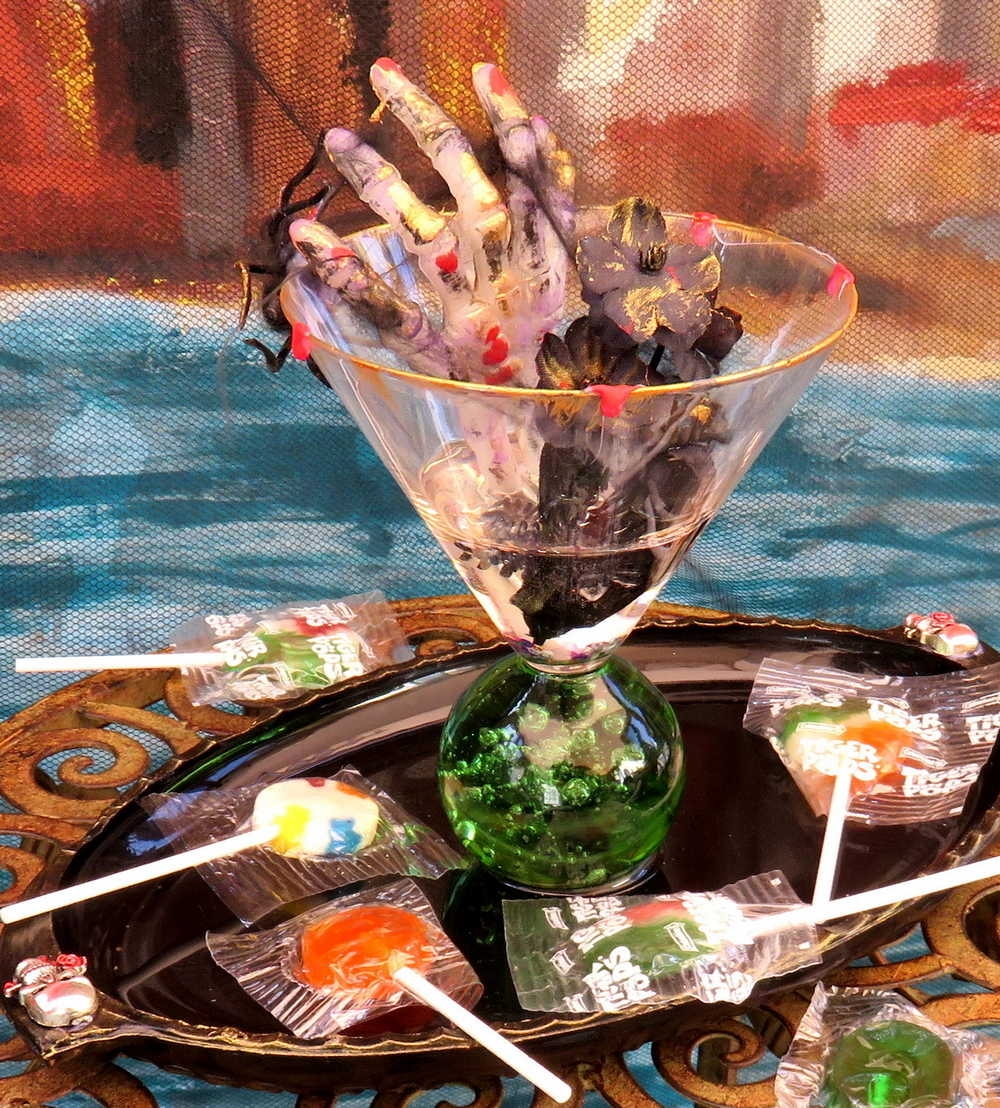 Sculptural Candy Dish Skeletal Hand Resin Orb Base