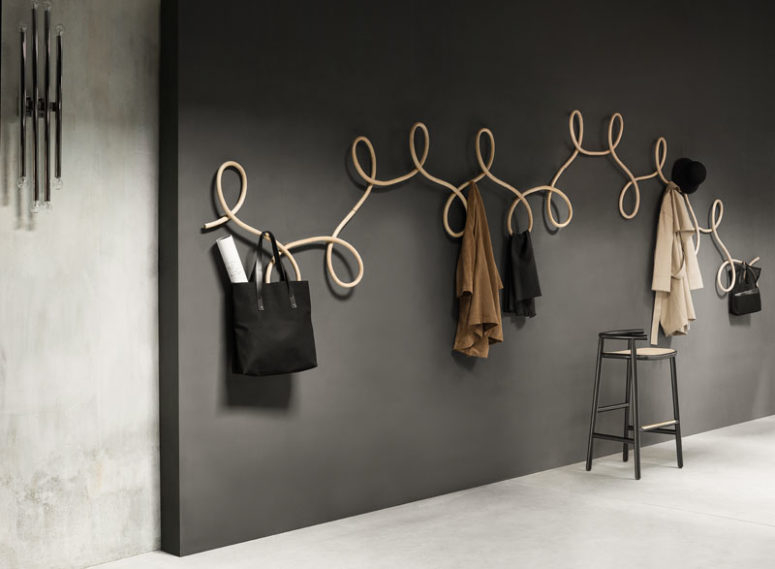 Sculptural Coat Rack looping design modern bentwood wall art