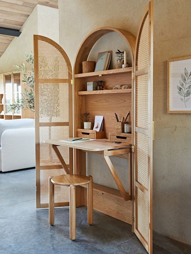 Secretary Desk Arched Cane Doors Organic Modern Office