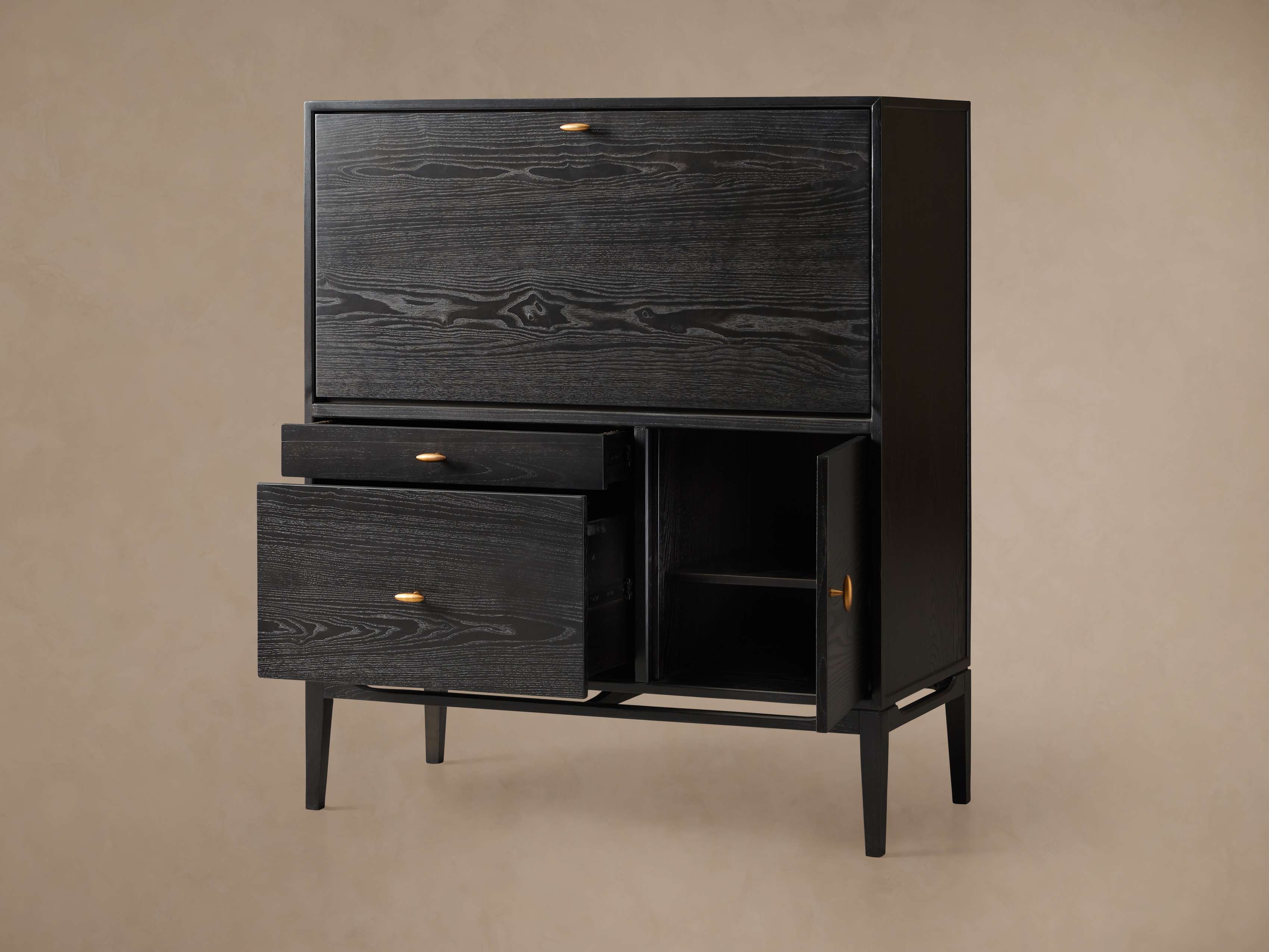 Secretary Desk Wire Brushed Black Tapered Leg Storage