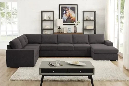 Sectional Sofa Charcoal U Shape Shag Rug Accent Ideas