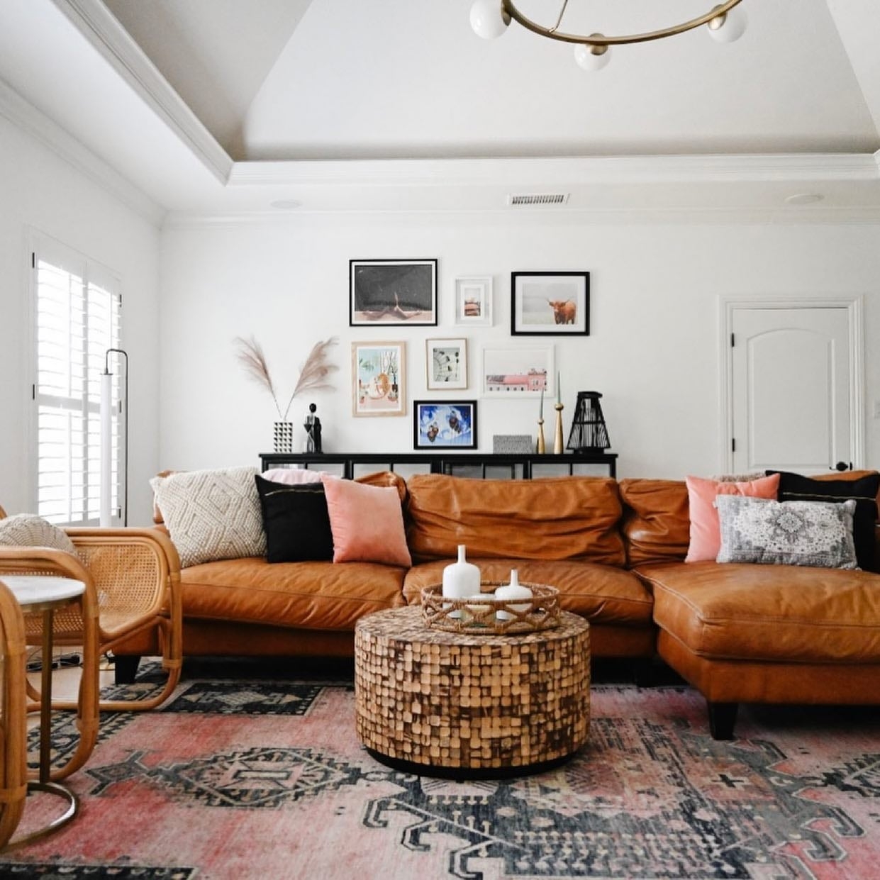 Sectional Sofa Cognac Leather Like Vintage Pink Rug Tips